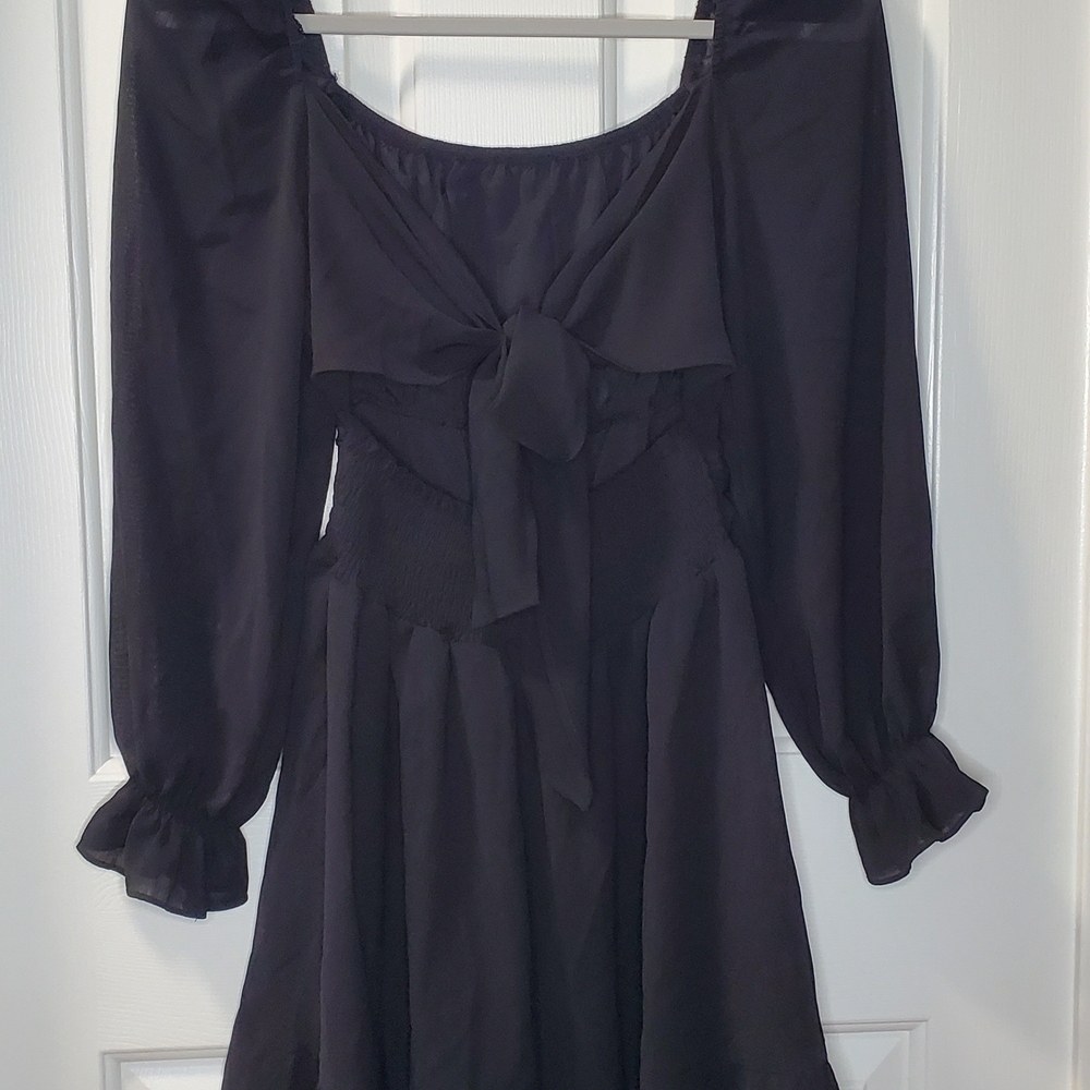 EXLURA Black Long Sleeve Tie Back Dress - Picture 2 of 6